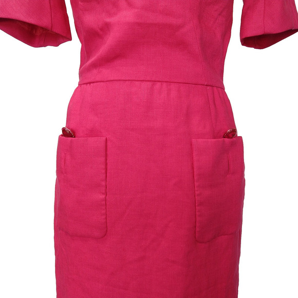 Vintage 60s Paul Parnes Pink Shirt Dress Size S M Peter Pan Collar Pockets Mod - Picture 4 of 13